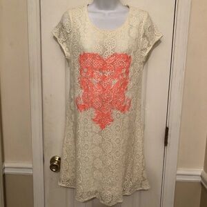 Altar'd State Cream Lace Dress with Orange Details